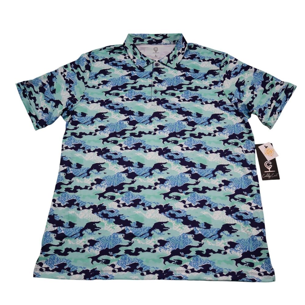 Caddy Cart Shirt Men L Blue Digi Water Camo Golf Polo Lightweight Pullover